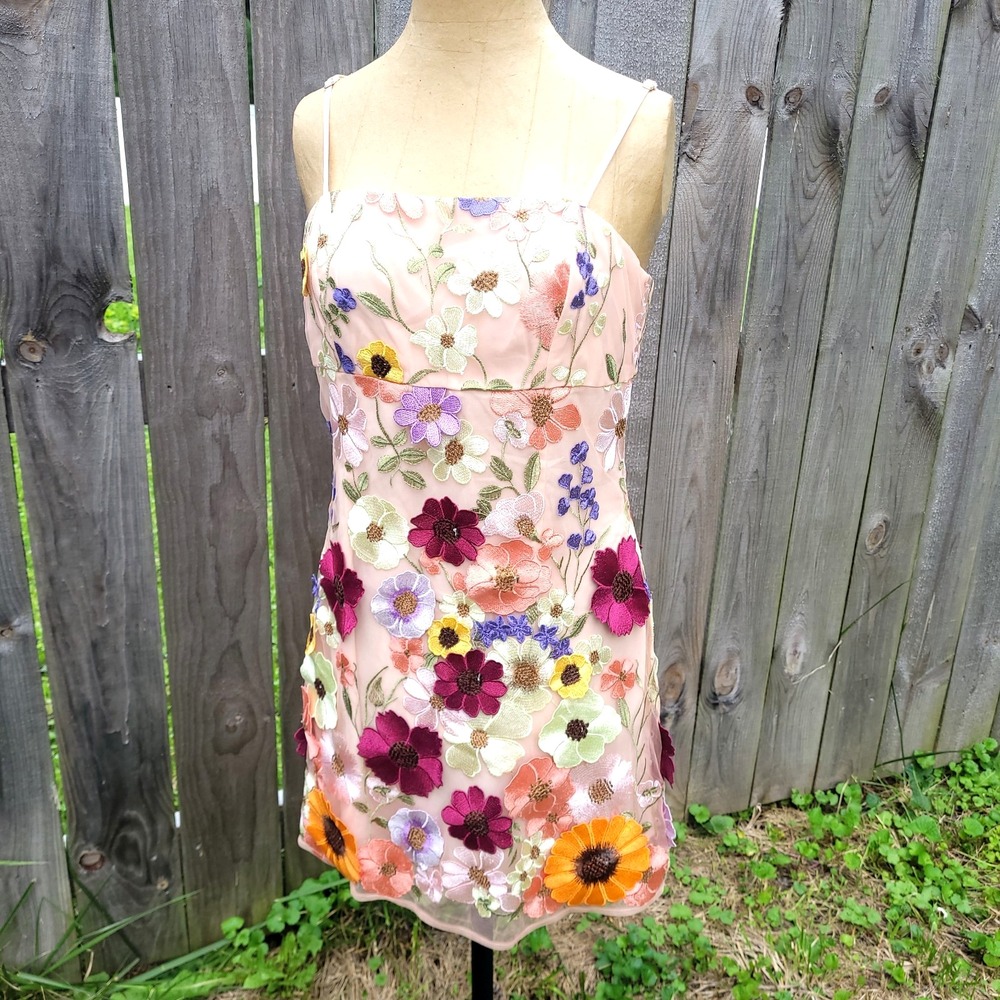 Y2K 3D Flower applique Fairy mini Dress Storia L pink babydoll floral garden
